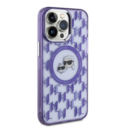 Husa pentru iPhone 15 Pro Max - Karl Lagerfeld IML MagSafe (KLHMP15XHMCKMHU) - Purple Monogram KarlandChoupette Head