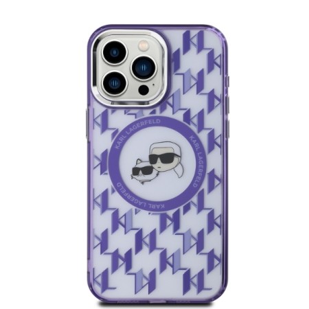 Husa pentru iPhone 15 Pro Max - Karl Lagerfeld IML MagSafe (KLHMP15XHMCKMHU) - Purple Monogram KarlandChoupette Head