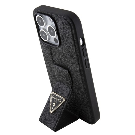 Husa pentru iPhone 15 Pro - Guess Grip Stand 4G Triangle Strass (GUHCP15LPGS4TDK) - Black