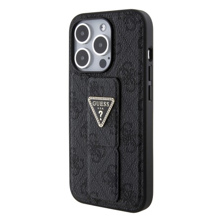 Husa pentru iPhone 15 Pro - Guess Grip Stand 4G Triangle Strass (GUHCP15LPGS4TDK) - Black