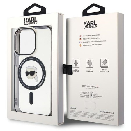 Husa pentru iPhone 15 Pro Max - Karl Lagerfeld IML MagSafe (KLHMP15XHKHNOTK) - Transparent Karls Head