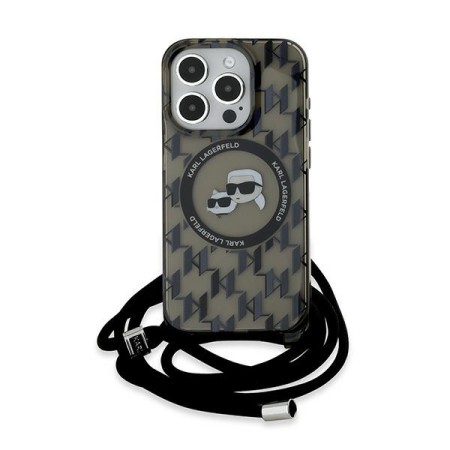 Husa pentru iPhone 15 Pro Max - Karl Lagerfeld IML Crossbody MagSafe (KLHMP15XHCKCKLCK) - Monogram KarlandChoupette Head