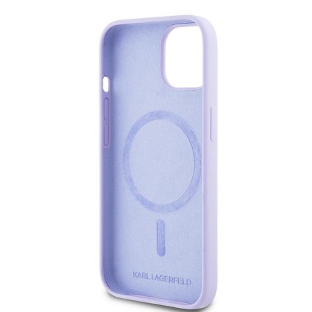 Husa pentru iPhone 15 - Karl Lagerfeld Silicone Ring MagSafe (KLHMP15SSCMKCRHU) - Purple KarlandChoupette Heads