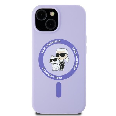 Husa pentru iPhone 15 - Karl Lagerfeld Silicone Ring MagSafe (KLHMP15SSCMKCRHU) - Purple KarlandChoupette Heads