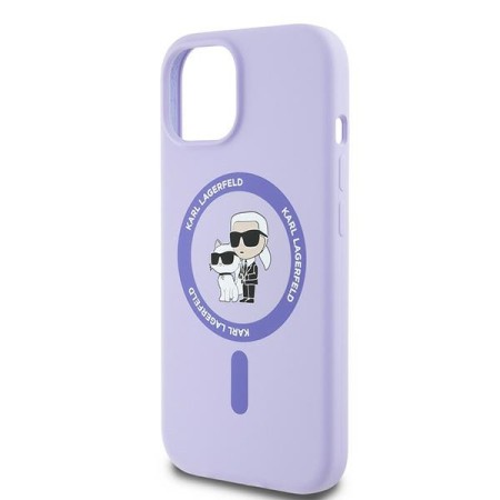 Husa pentru iPhone 15 - Karl Lagerfeld Silicone Ring MagSafe (KLHMP15SSCMKCRHU) - Purple KarlandChoupette Heads