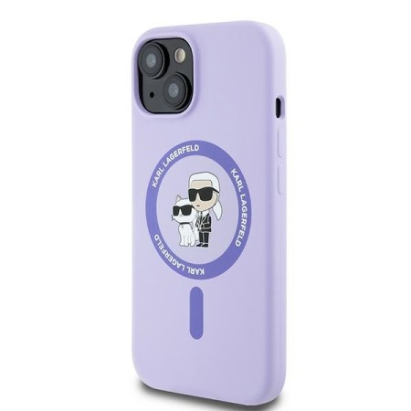 Husa pentru iPhone 15 - Karl Lagerfeld Silicone Ring MagSafe (KLHMP15SSCMKCRHU) - Purple KarlandChoupette Heads