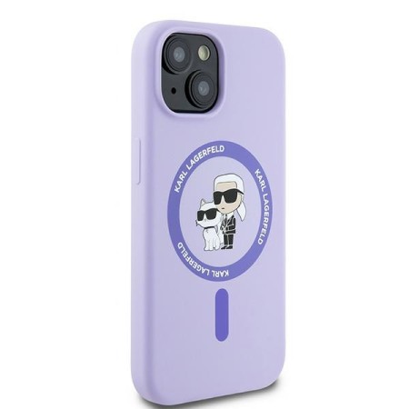 Husa pentru iPhone 15 - Karl Lagerfeld Silicone Ring MagSafe (KLHMP15SSCMKCRHU) - Purple KarlandChoupette Heads