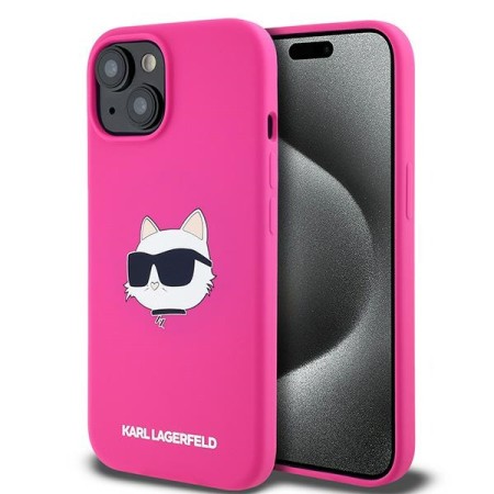 Husa pentru iPhone 15 / iPhone 14 / iPhone 13 - Karl Lagerfeld Silicone MagSafe (KLHMP15SSCHPPLF) - Fuschia Choupette Head