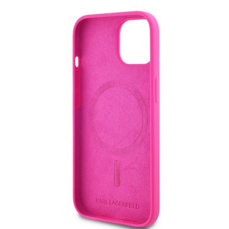 Husa pentru iPhone 15 / iPhone 14 / iPhone 13 - Karl Lagerfeld Silicone MagSafe (KLHMP15SSCHPPLF) - Fuschia Choupette Head