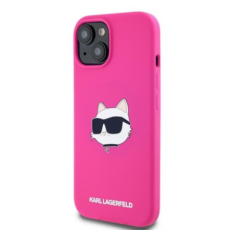 Husa pentru iPhone 15 / iPhone 14 / iPhone 13 - Karl Lagerfeld Silicone MagSafe (KLHMP15SSCHPPLF) - Fuschia Choupette Head