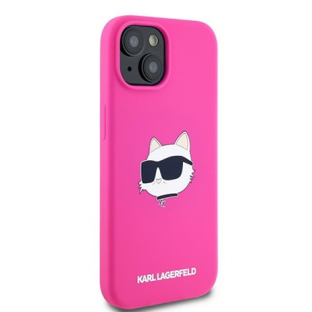 Husa pentru iPhone 15 / iPhone 14 / iPhone 13 - Karl Lagerfeld Silicone MagSafe (KLHMP15SSCHPPLF) - Fuschia Choupette Head