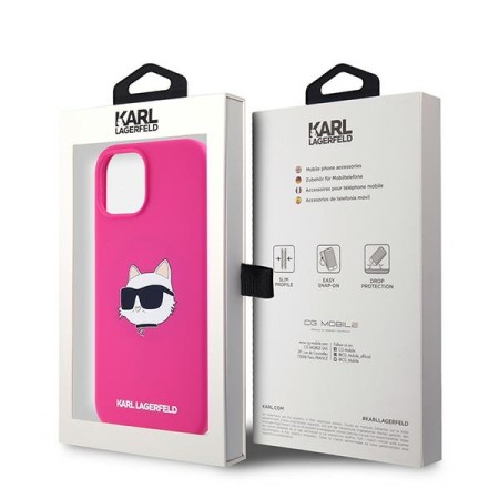 Husa pentru iPhone 15 / iPhone 14 / iPhone 13 - Karl Lagerfeld Silicone MagSafe (KLHMP15SSCHPPLF) - Fuschia Choupette Head