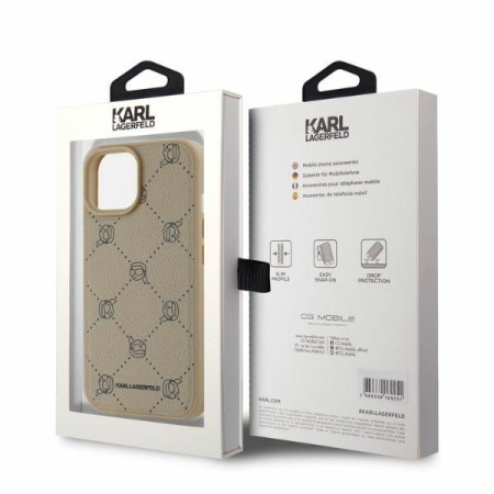 Husa iPhone 15 - Karl Lagerfeld Leather MagSafe (KLHMP15SPGKHPHE) - Beige Karl Head