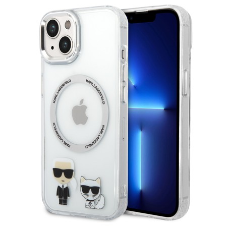 Husa iPhone 15 Plus / iPhone 14 Plus - Karl Lagerfeld Hardcase MagSafe (KLHMP14MHKCT) - Transparent Karl and Choupette Aluminium