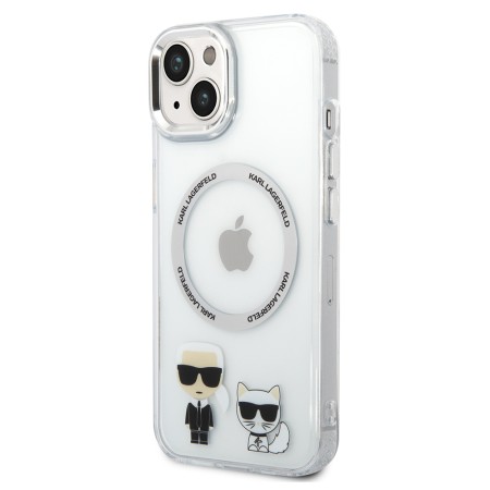 Husa iPhone 15 Plus / iPhone 14 Plus - Karl Lagerfeld Hardcase MagSafe (KLHMP14MHKCT) - Transparent Karl and Choupette Aluminium