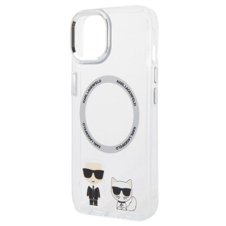 Husa iPhone 15 Plus / iPhone 14 Plus - Karl Lagerfeld Hardcase MagSafe (KLHMP14MHKCT) - Transparent Karl and Choupette Aluminium