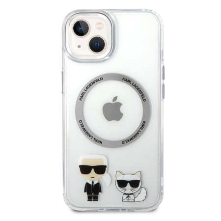 Husa iPhone 15 Plus / iPhone 14 Plus - Karl Lagerfeld Hardcase MagSafe (KLHMP14MHKCT) - Transparent Karl and Choupette Aluminium