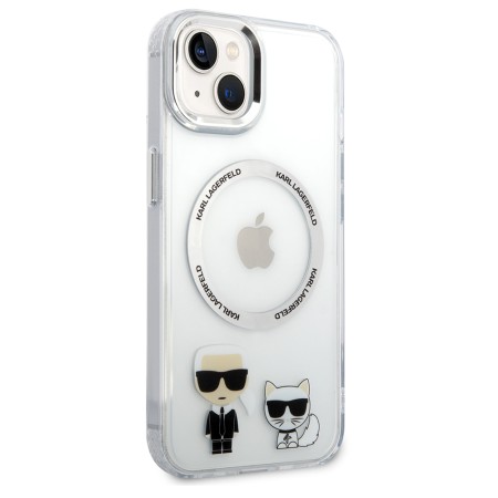 Husa iPhone 15 Plus / iPhone 14 Plus - Karl Lagerfeld Hardcase MagSafe (KLHMP14MHKCT) - Transparent Karl and Choupette Aluminium