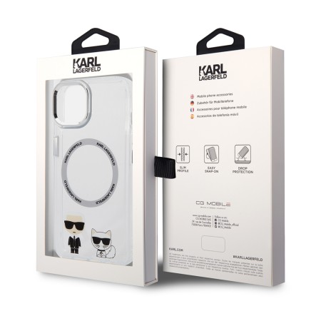 Husa iPhone 15 Plus / iPhone 14 Plus - Karl Lagerfeld Hardcase MagSafe (KLHMP14MHKCT) - Transparent Karl and Choupette Aluminium