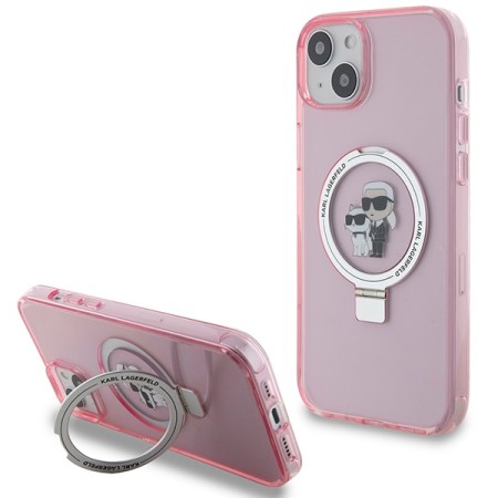 Husa pentru iPhone 15 / iPhone 14 / iPhone 13 - Karl Lagerfeld Hardcase Ring Stand MagSafe (KLHMP15SHMRSKCP) - Pink KarlandChoupette