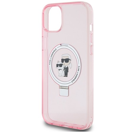 Husa pentru iPhone 15 / iPhone 14 / iPhone 13 - Karl Lagerfeld Hardcase Ring Stand MagSafe (KLHMP15SHMRSKCP) - Pink KarlandChoupette