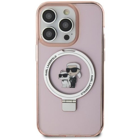 Husa pentru iPhone 15 / iPhone 14 / iPhone 13 - Karl Lagerfeld Hardcase Ring Stand MagSafe (KLHMP15SHMRSKCP) - Pink KarlandChoupette