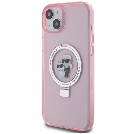 Husa pentru iPhone 15 / iPhone 14 / iPhone 13 - Karl Lagerfeld Hardcase Ring Stand MagSafe (KLHMP15SHMRSKCP) - Pink KarlandChoupette