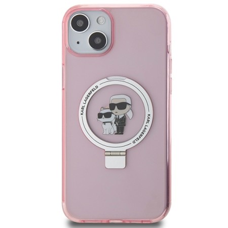 Husa pentru iPhone 15 / iPhone 14 / iPhone 13 - Karl Lagerfeld Hardcase Ring Stand MagSafe (KLHMP15SHMRSKCP) - Pink KarlandChoupette