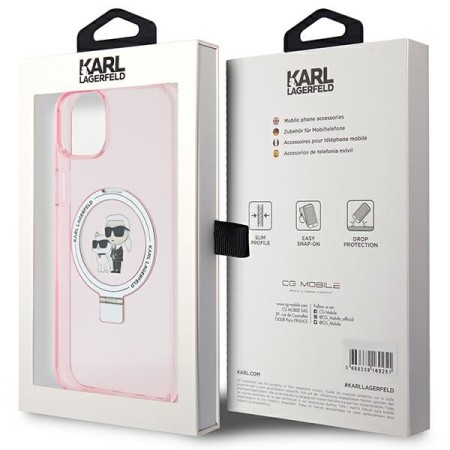 Husa pentru iPhone 15 / iPhone 14 / iPhone 13 - Karl Lagerfeld Hardcase Ring Stand MagSafe (KLHMP15SHMRSKCP) - Pink KarlandChoupette