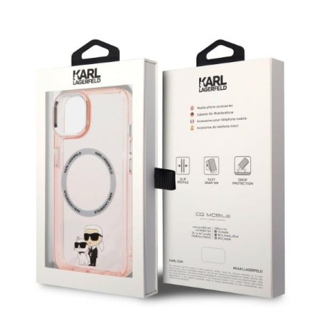 Husa iPhone 15 Plus / iPhone 14 Plus - Karl Lagerfeld Hardcase MagSafe (KLHMP14MHNKCIP) - Pink Iconic KarlandChoupette