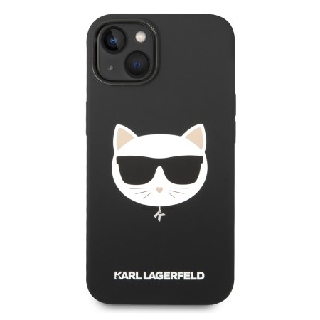 Husa pentru iPhone 15 Plus / iPhone 14 Plus - Karl Lagerfeld Silicone MagSafe (KLHMP14MSLCHBK) - Choupette Head