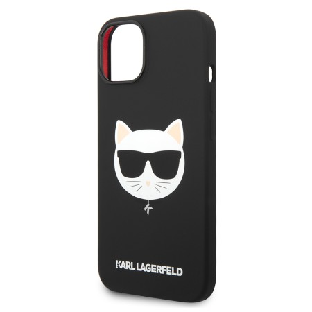 Husa pentru iPhone 15 Plus / iPhone 14 Plus - Karl Lagerfeld Silicone MagSafe (KLHMP14MSLCHBK) - Choupette Head