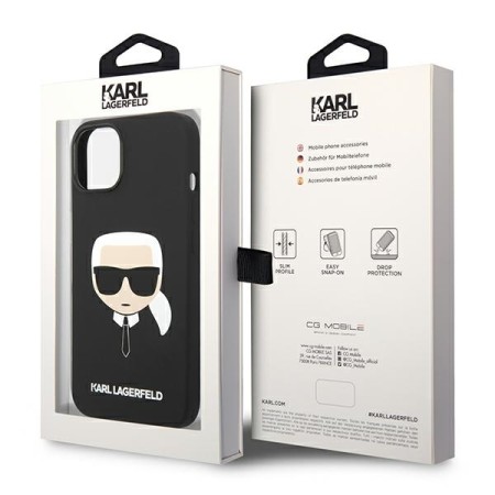 Husa pentru iPhone 15 Plus / iPhone 14 Plus - Karl Lagerfeld Silicone MagSafe (KLHMP14MSLKHBK) - Karls Head