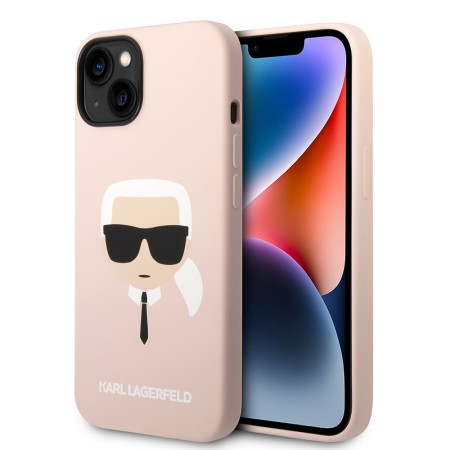 Husa pentru iPhone 15 Plus / iPhone 14 Plus - Karl Lagerfeld Silicone MagSafe (KLHMP14MSLKHLP) - Light Pink Karls Head