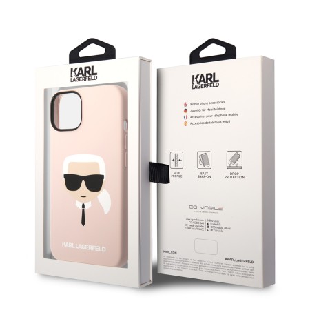 Husa pentru iPhone 15 Plus / iPhone 14 Plus - Karl Lagerfeld Silicone MagSafe (KLHMP14MSLKHLP) - Light Pink Karls Head