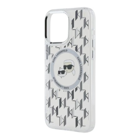 Husa pentru iPhone 15 - Karl Lagerfeld IML MagSafe (KLHMP15SHMCKMHT) - Clear Monogram KarlandChoupette Head