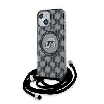 Husa pentru iPhone 15 / iPhone 14 / iPhone 13 - Karl Lagerfeld IML Crossbody MagSafe (KLHMP15SHCKCKLCK) - Monogram KarlandChoupette Head