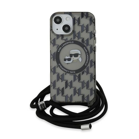 Husa pentru iPhone 15 / iPhone 14 / iPhone 13 - Karl Lagerfeld IML Crossbody MagSafe (KLHMP15SHCKCKLCK) - Monogram KarlandChoupette Head