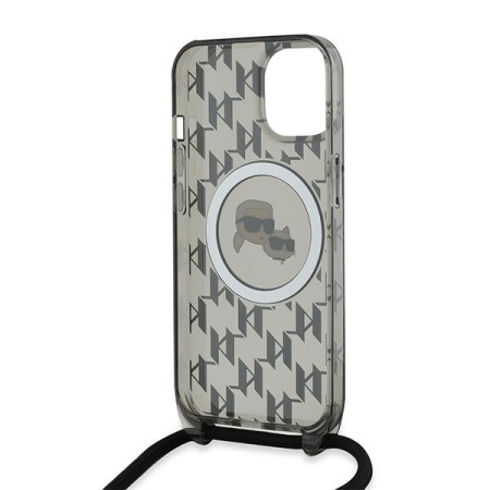 Husa pentru iPhone 15 / iPhone 14 / iPhone 13 - Karl Lagerfeld IML Crossbody MagSafe (KLHMP15SHCKCKLCK) - Monogram KarlandChoupette Head