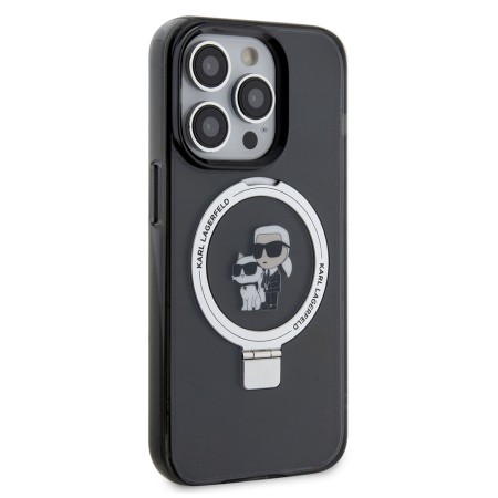 Husa pentru iPhone 14 Pro - Karl Lagerfeld Hardcase Ring Stand MagSafe (KLHMP14LHMRSKCK) - KarlandChoupette