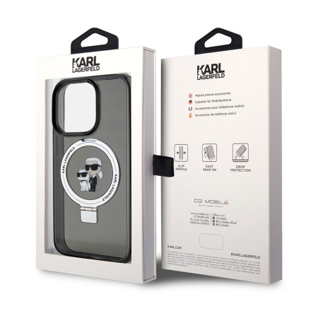 Husa pentru iPhone 14 Pro - Karl Lagerfeld Hardcase Ring Stand MagSafe (KLHMP14LHMRSKCK) - KarlandChoupette