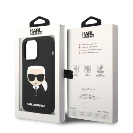 Husa pentru iPhone 14 Pro - Karl Lagerfeld Silicone MagSafe (KLHMP14LSLKHBK) - Karls Head