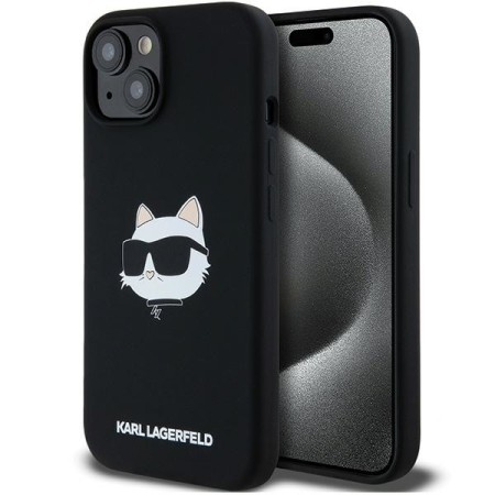 Husa pentru iPhone 15 Plus / iPhone 14 Plus - Karl Lagerfeld Silicone MagSafe (KLHMP15MSCHPPLK) - Choupette Head