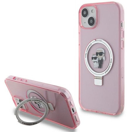 Husa pentru iPhone 15 Plus / iPhone 14 Plus - Karl Lagerfeld Hardcase Ring Stand MagSafe (KLHMP15MHMRSKCP) - Pink KarlandChoupette