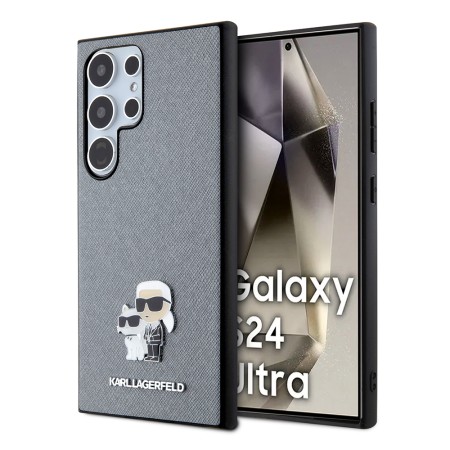 Husa pentru Samsung Galaxy S24 Ultra - Karl Lagerfeld Saffiano (KLHCS24LPSAKCMPG) - Grey KarlandChoupette Metal Pin