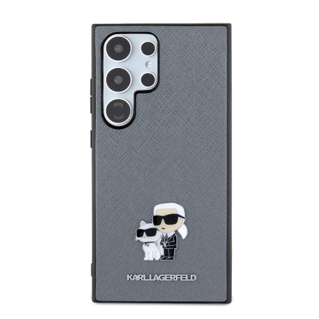 Husa pentru Samsung Galaxy S24 Ultra - Karl Lagerfeld Saffiano (KLHCS24LPSAKCMPG) - Grey KarlandChoupette Metal Pin