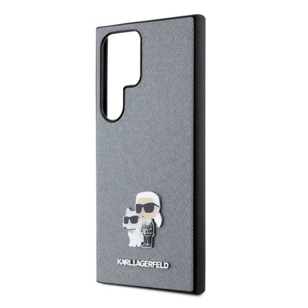 Husa pentru Samsung Galaxy S24 Ultra - Karl Lagerfeld Saffiano (KLHCS24LPSAKCMPG) - Grey KarlandChoupette Metal Pin