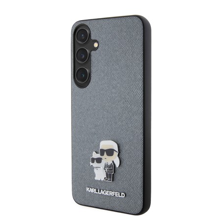 Husa pentru Samsung Galaxy S24 Plus - Karl Lagerfeld Saffiano (KLHCS24MPSAKCMPG) - Grey KarlandChoupette Metal Pin