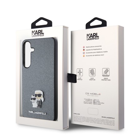 Husa pentru Samsung Galaxy S24 Plus - Karl Lagerfeld Saffiano (KLHCS24MPSAKCMPG) - Grey KarlandChoupette Metal Pin