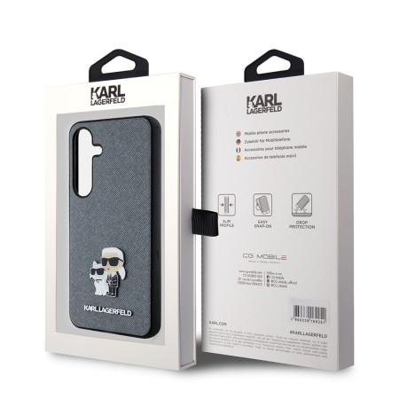 Husa pentru Samsung Galaxy S24 - Karl Lagerfeld Saffiano (KLHCS24SPSAKCMPG) - Grey KarlandChoupette Metal Pin